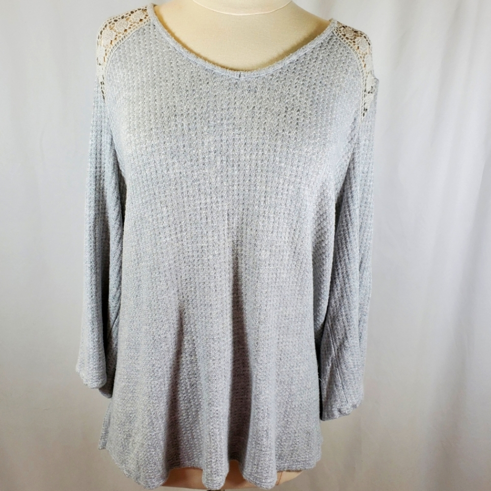 Women's Knit Sweater Size 1X Gray 3/4 Sleeve Como Vintage Tunic Top Light Weight